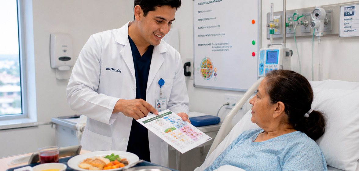Nutriólogo y paciente en hospital